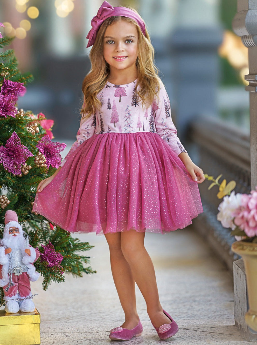 Mia Belle Girls Tree Print Tulle Tutu Dress | Girls Winter Dresses