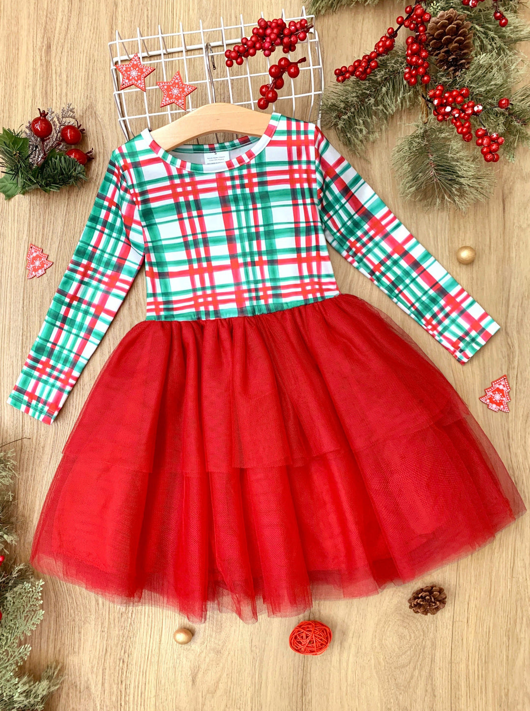 Mia Belle Girls Green Plaid Holiday Tutu Dress | Girls Holiday Dresses