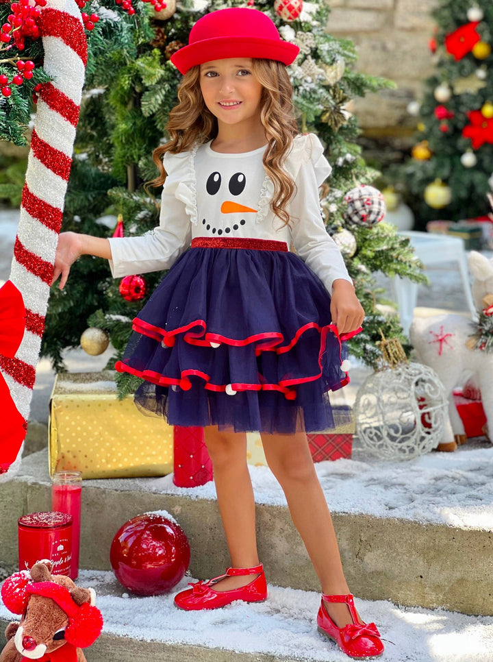 Mia Belle Girls Snowman Ruffle Tutu Dress | Girls Winter Dresses