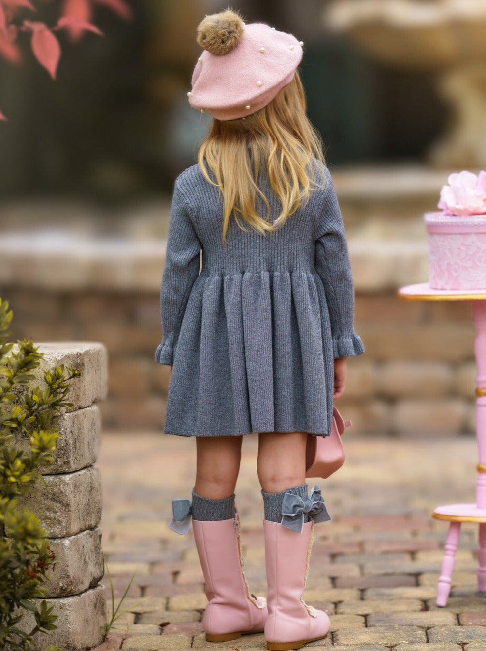 Mia Belle Girls Grey Ruffle Knit Sweater Dress | Girls Winter Dresses