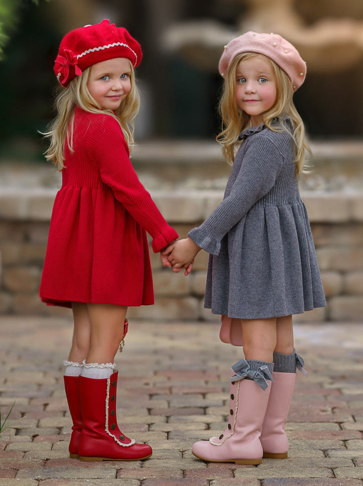 Mia Belle Girls Red Ruffle Knit Sweater Dress | Girls Winter Dresses