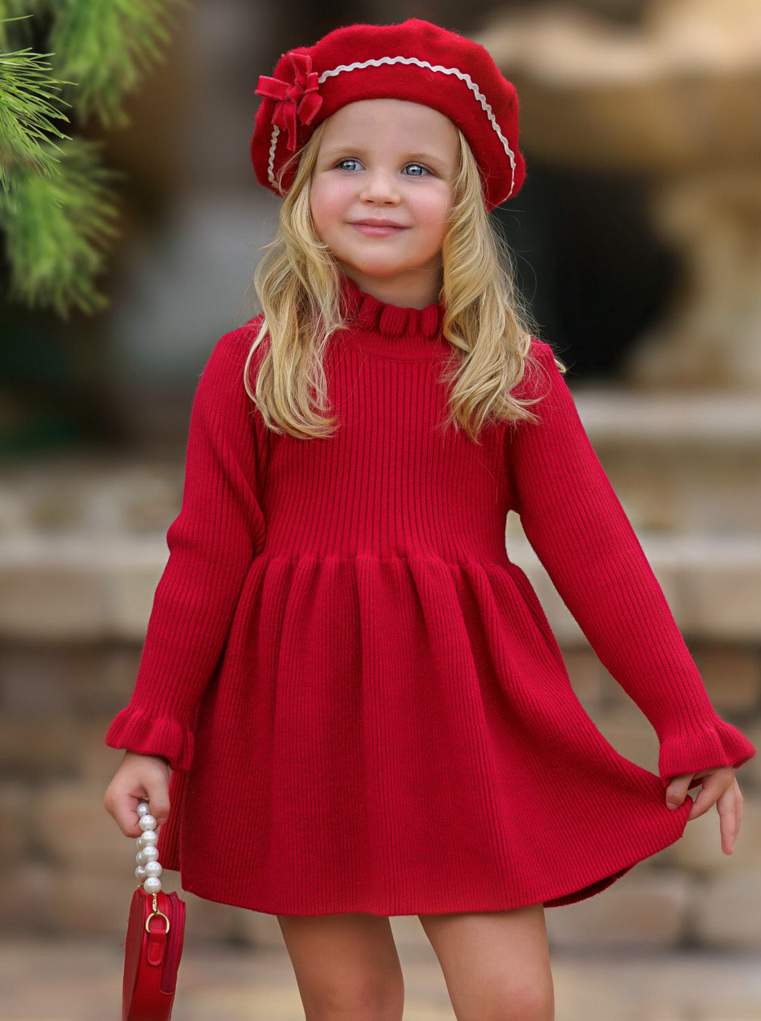 Mia Belle Girls Red Ruffle Knit Sweater Dress Girls Winter Dresses