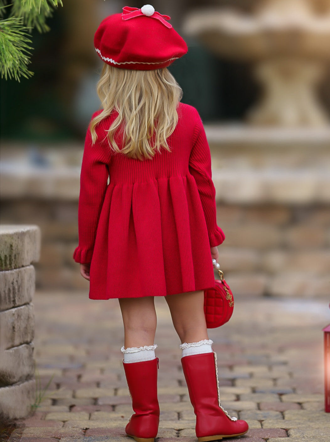 Mia Belle Girls Red Ruffle Knit Sweater Dress | Girls Winter Dresses