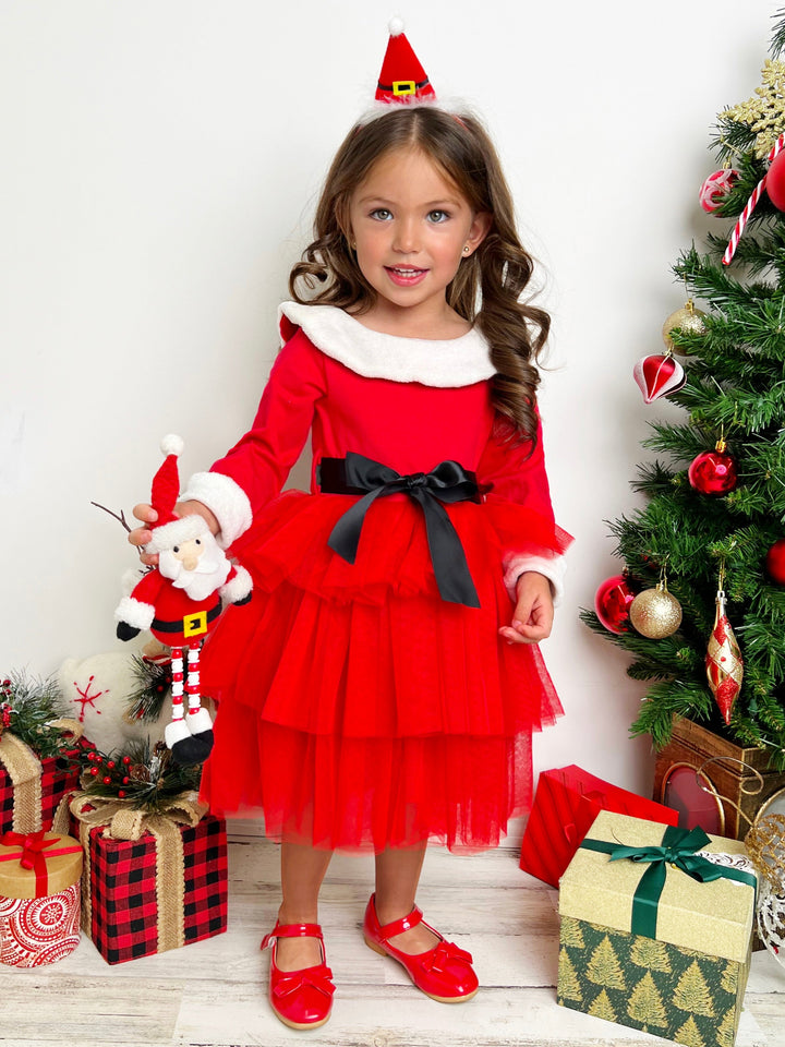 Mia Belle Girls Tiered Tulle Santa Dress | Girls Holiday Dresses