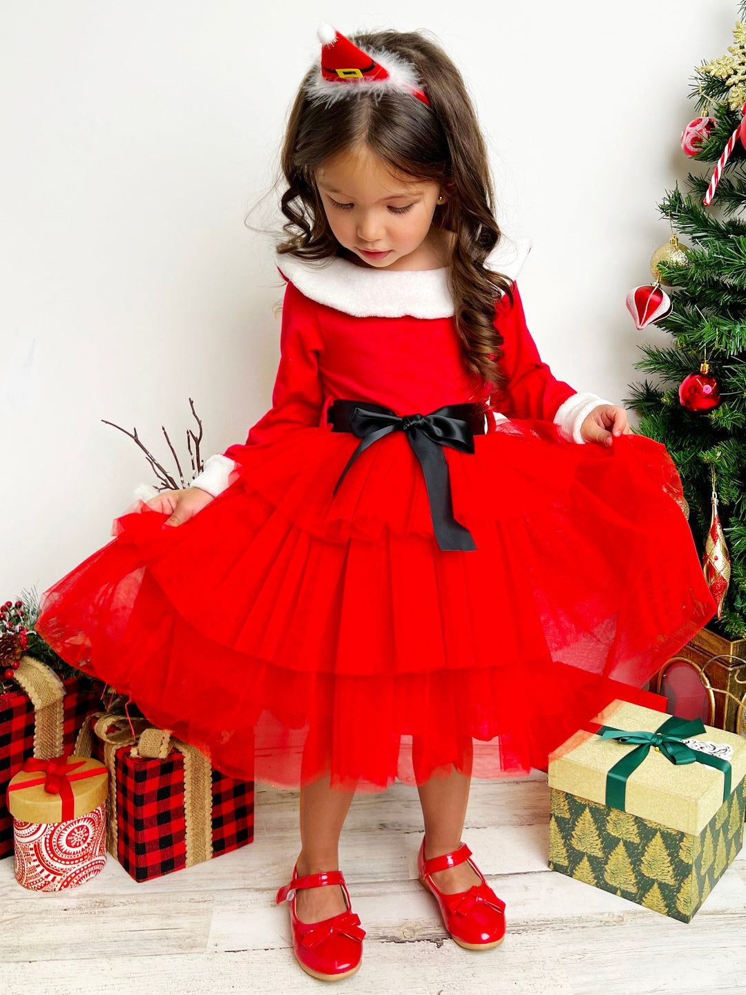 Mia Belle Girls Tiered Tulle Santa Dress | Girls Holiday Dresses