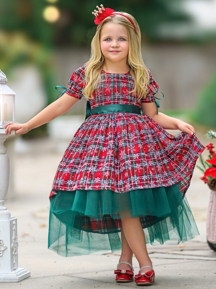 Mia Belle Girls Plaid Christmas Dress | Girls Holiday Dresses