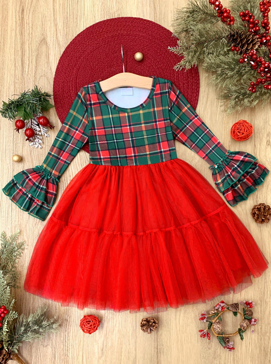 Mia Belle Girls Christmas Plaid Tutu Dress | Girls Winter Dresses