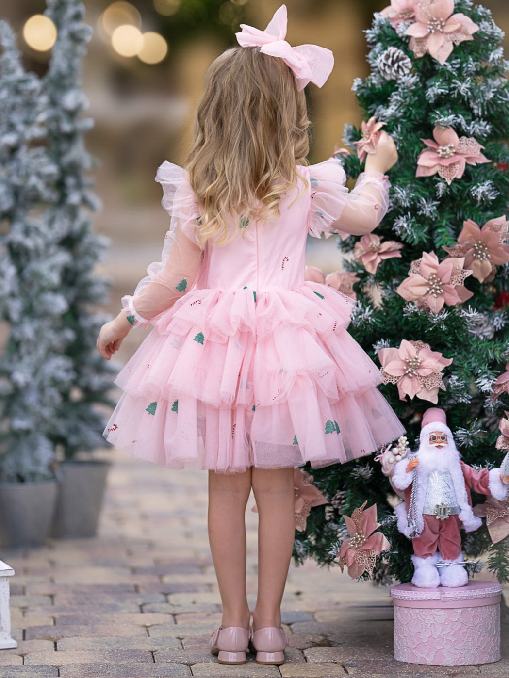 Frosted Pink Candy Cane Christmas Ruffled Tutu Dress