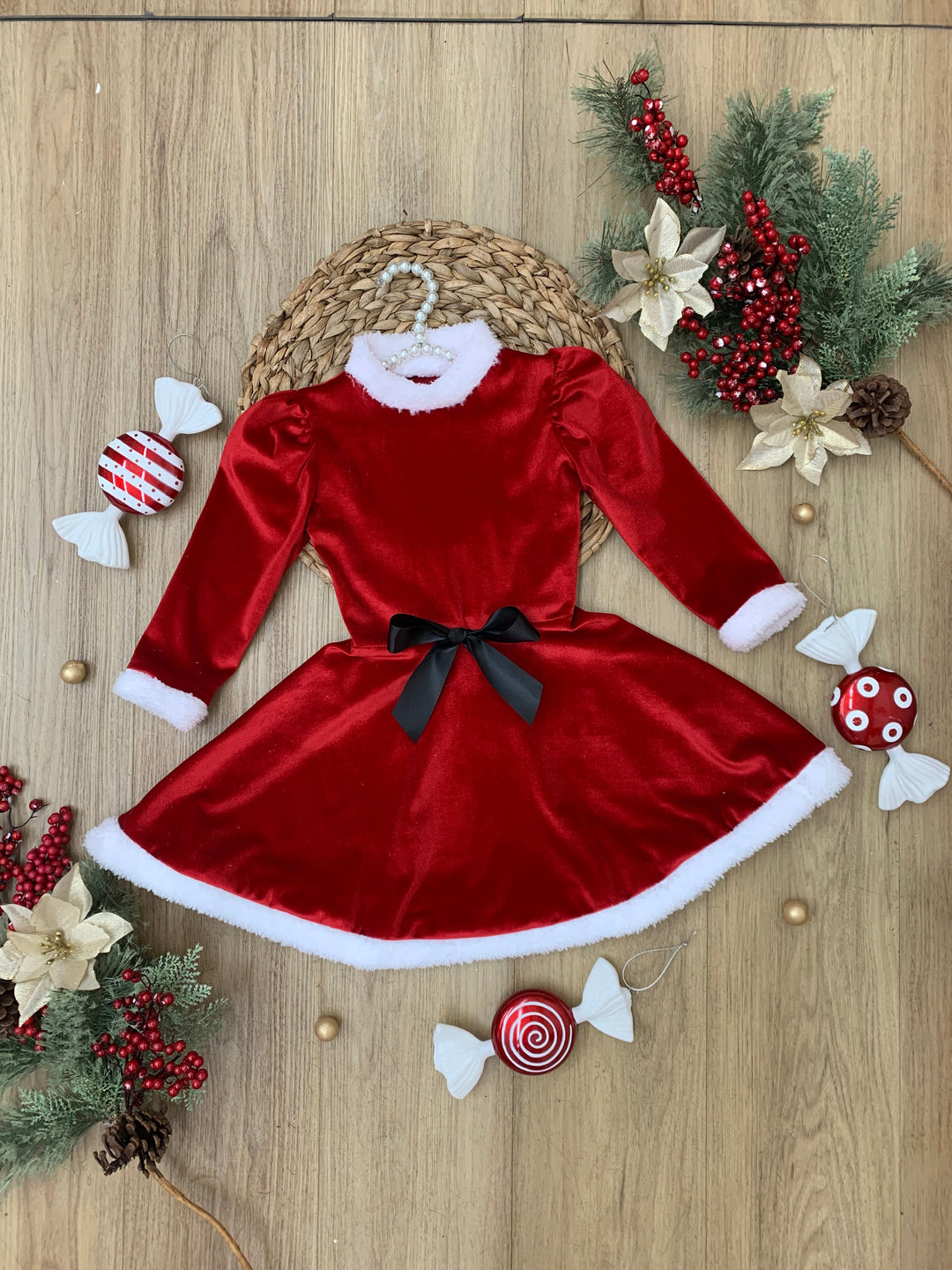 Festive Feelings Velour and Fur Trim Dress