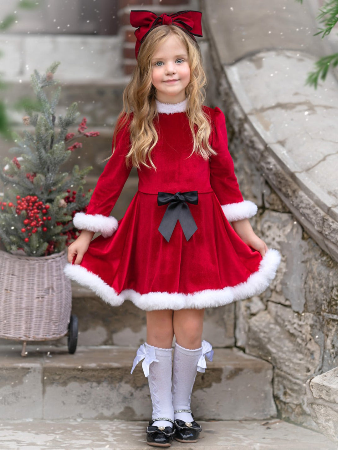 Festive Feelings Velour and Fur Trim Dress