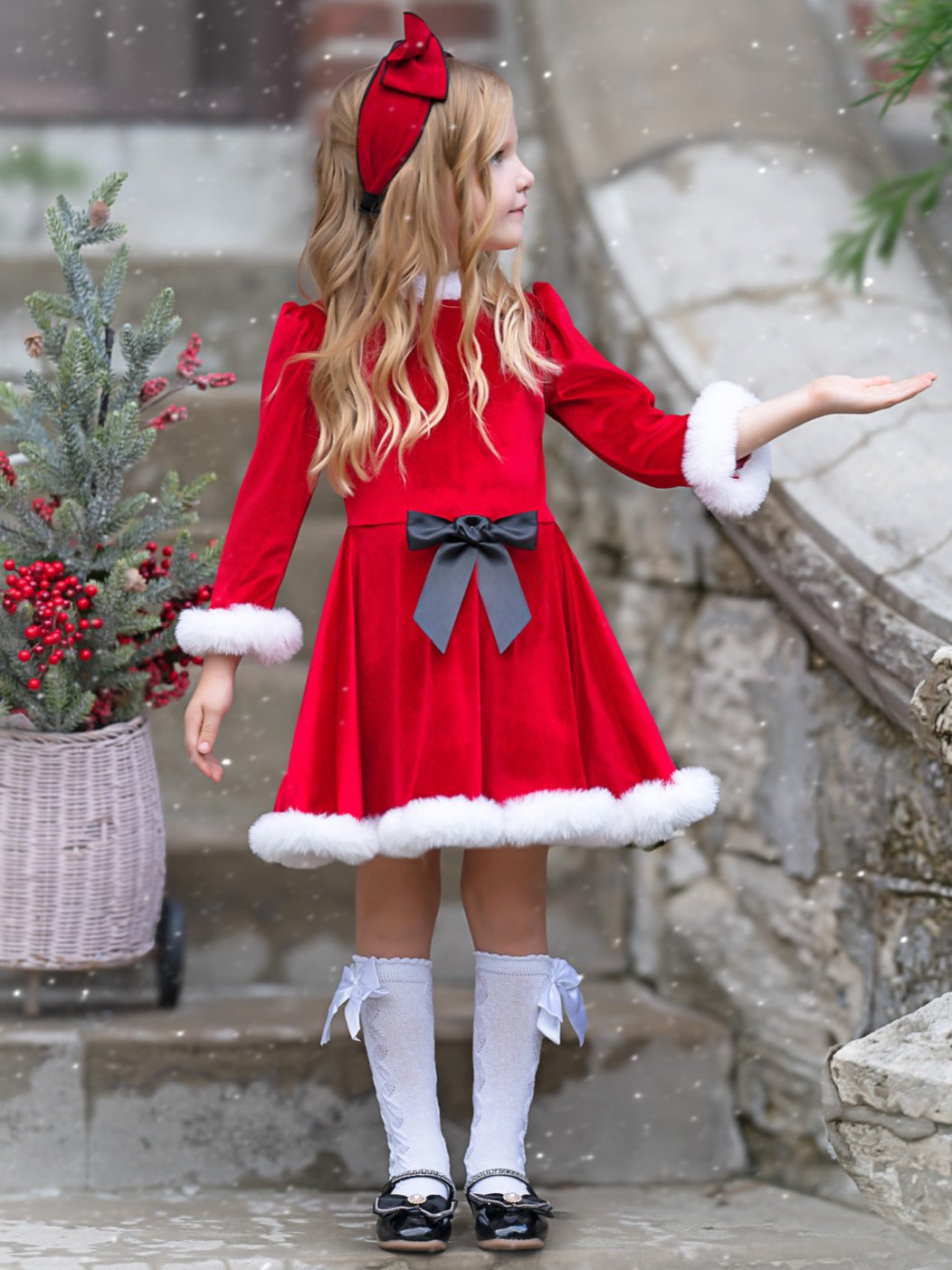 Festive Feelings Velour and Fur Trim Dress