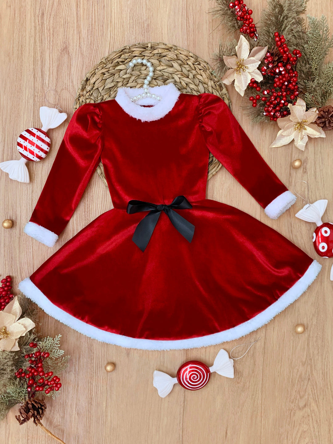 Festive Feelings Velour and Fur Trim Dress