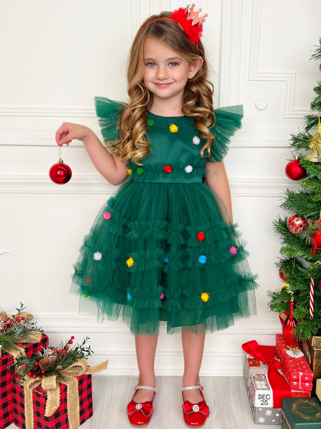 Festive Christmas Pom Pom Tulle Dress