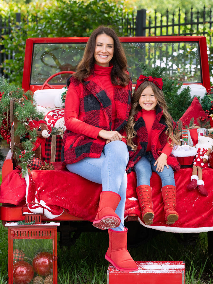 Roter gerippter Rollkragenpullover „Mommy and Me“