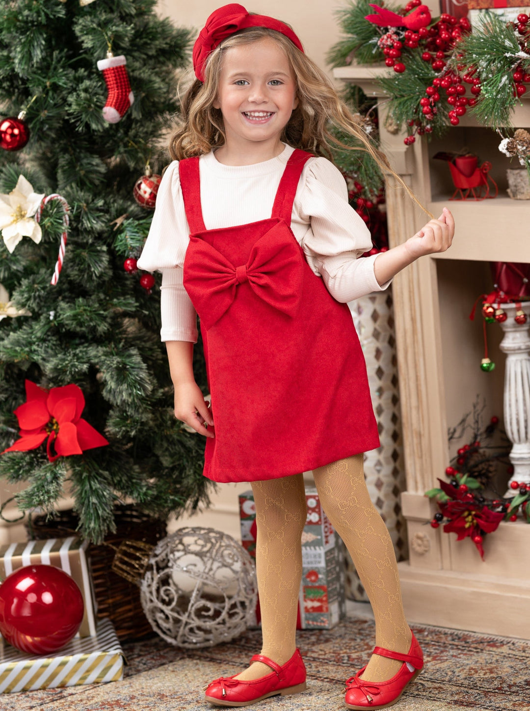 Toddler Winter Outfit | Puff Sleeve Overall Dress Set | Girls Boutique