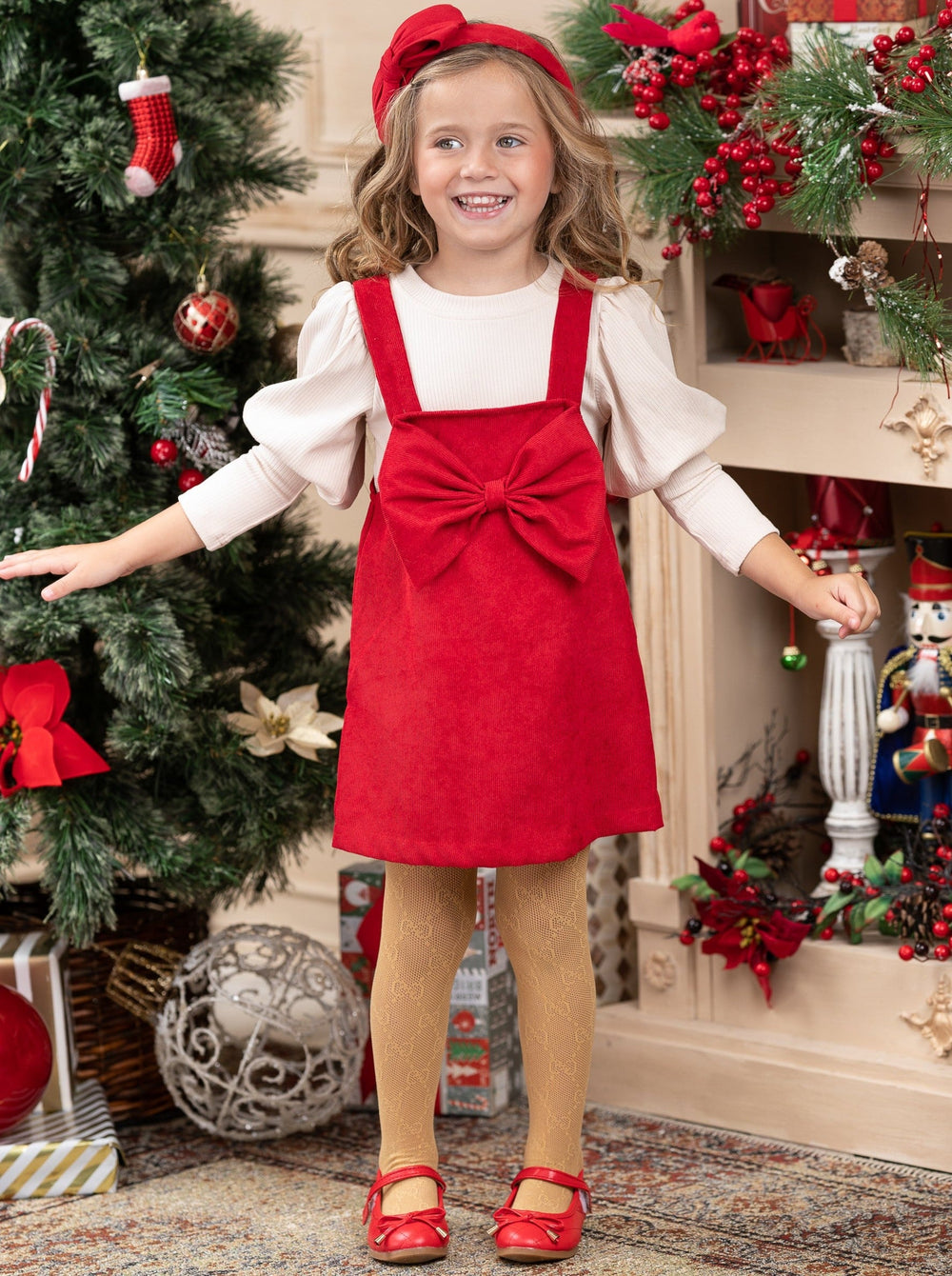 Toddler Winter Outfit | Puff Sleeve Overall Dress Set | Girls Boutique