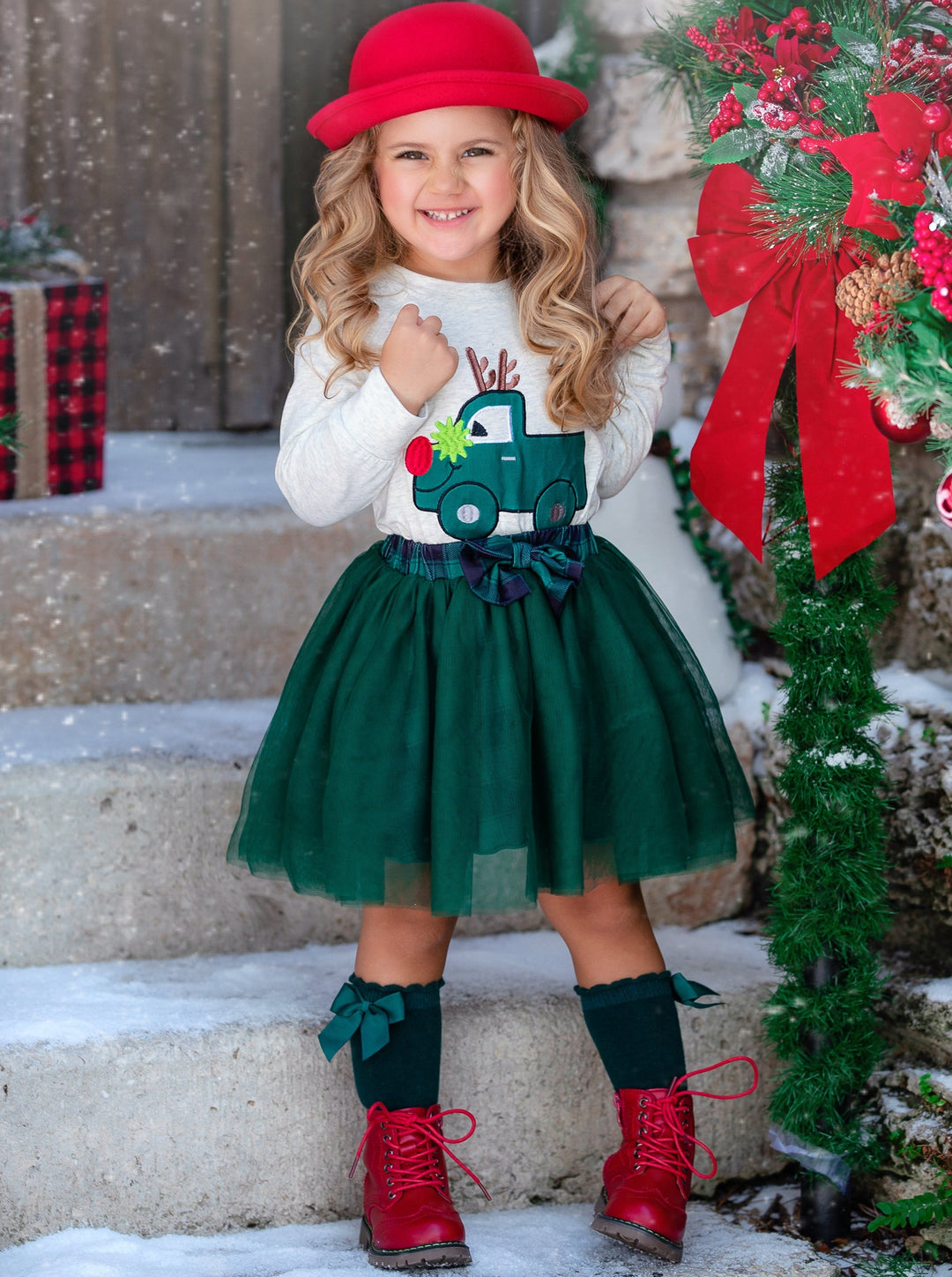 Cute Winter Skirt Sets | Girls Sweatshirt and Plaid Tutu Skirt Set