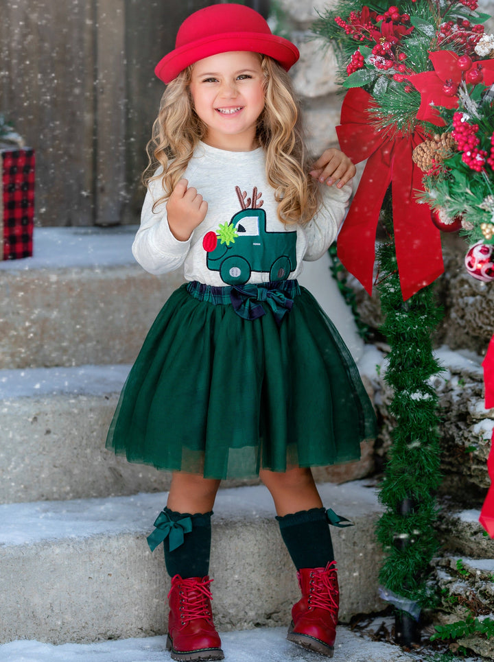 Cute Winter Skirt Sets | Girls Sweatshirt and Plaid Tutu Skirt Set