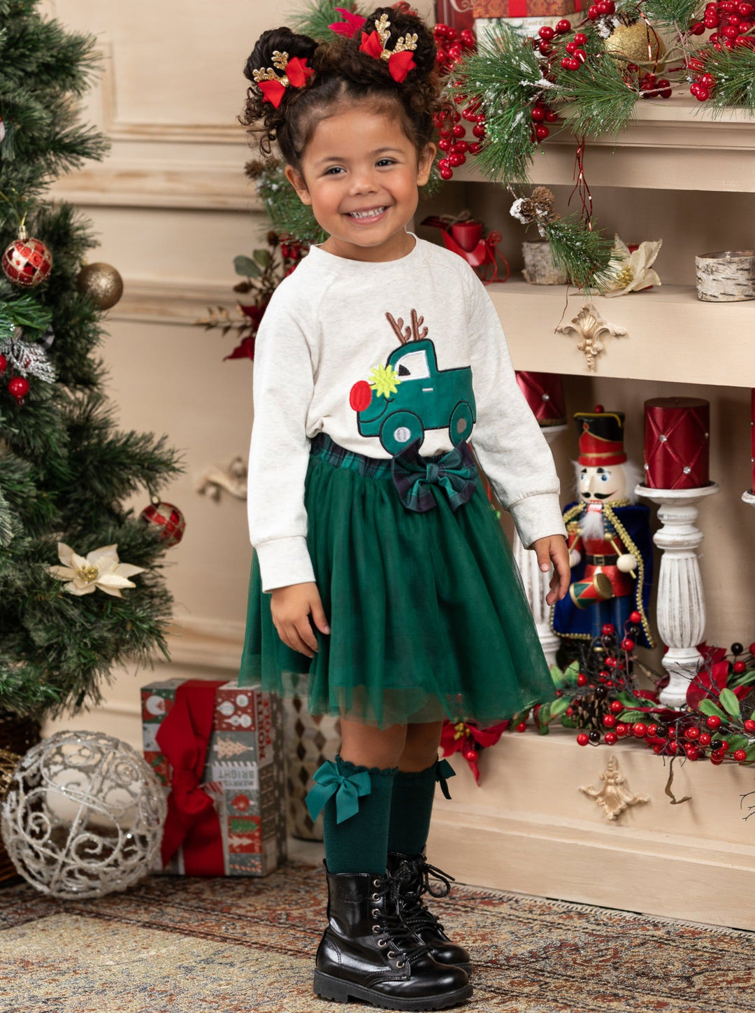 Cute Winter Skirt Sets | Girls Sweatshirt and Plaid Tutu Skirt Set