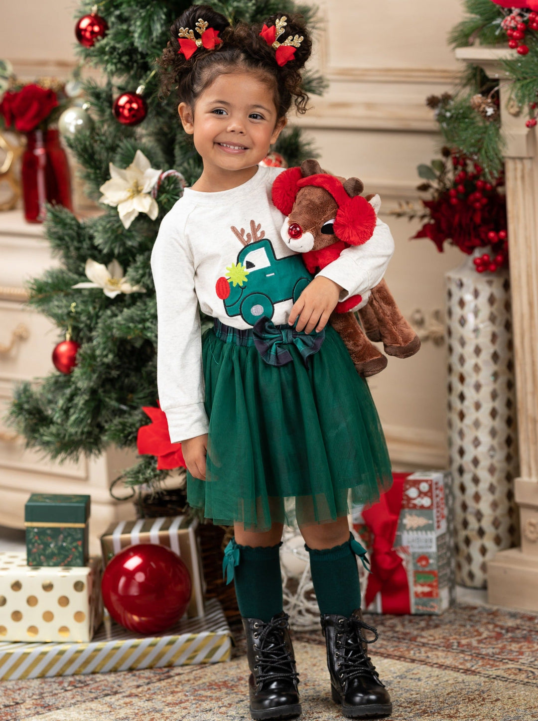 Cute Winter Skirt Sets | Girls Sweatshirt and Plaid Tutu Skirt Set