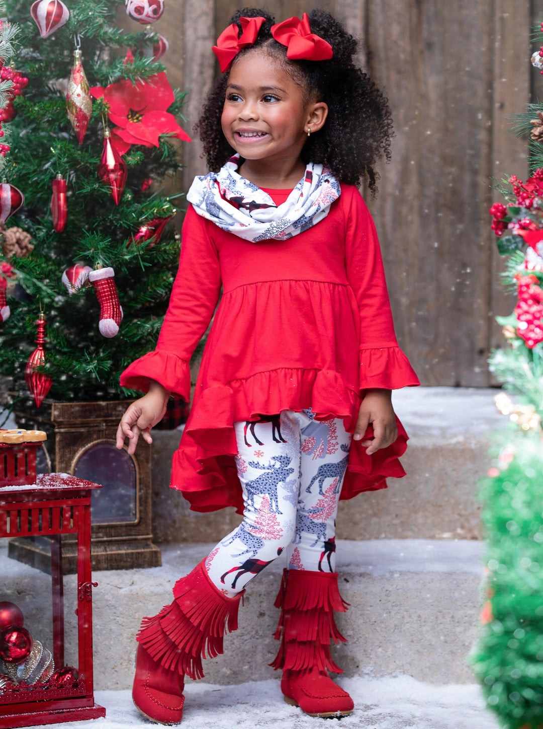 Girls Winter Casual Set | Winter Reindeer Tunic, Scarf, & Legging Set 