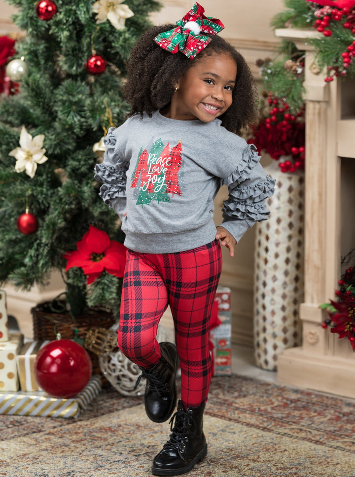 Toddler Winter Clothes | Peace Love Joy Top & Plaid Legging Set 