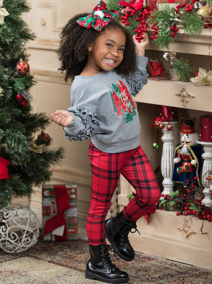 Toddler Winter Clothes | Peace Love Joy Top & Plaid Legging Set 