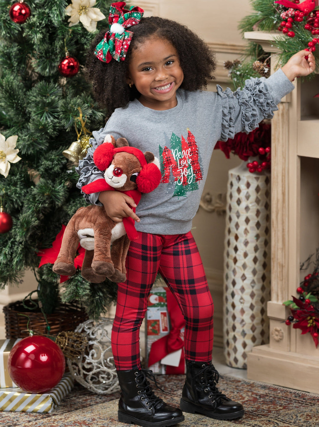 Toddler Winter Clothes | Peace Love Joy Top & Plaid Legging Set 