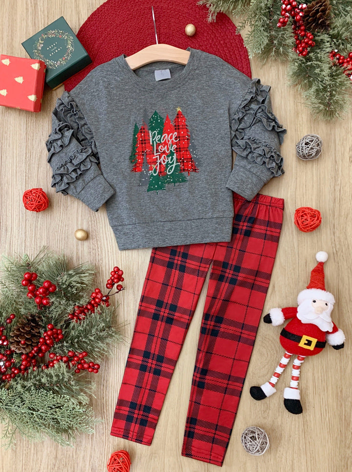 Toddler Winter Clothes | Peace Love Joy Top & Plaid Legging Set 