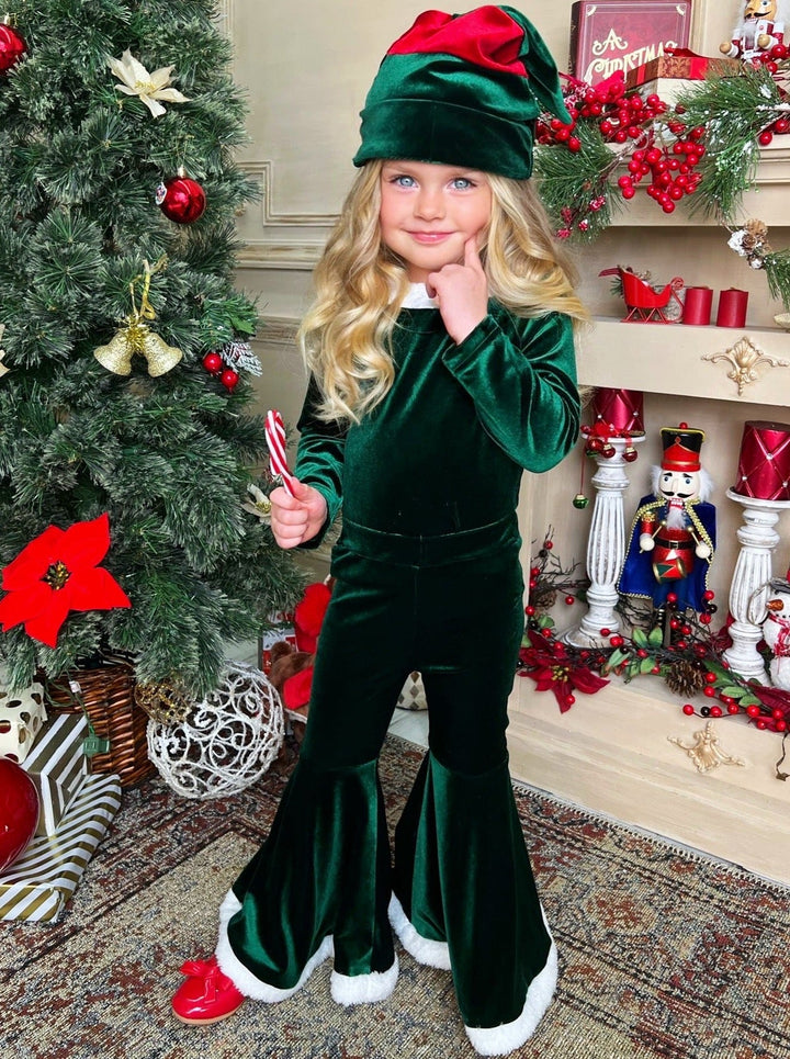 Girls Christmas Outfit | Cute Little Elf Suit Velvet Bell Bottom Set