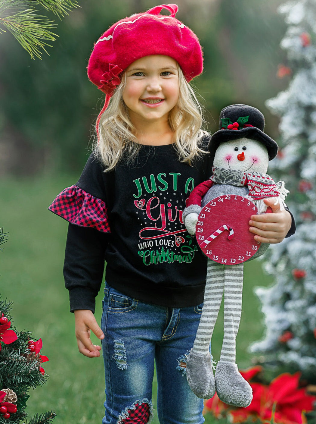 Winter Casual Sets | Just A Girl Who Loves Christmas Patched Jean Set