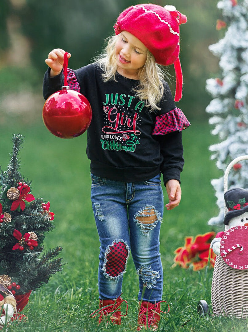 Winter Casual Sets | Just A Girl Who Loves Christmas Patched Jean Set