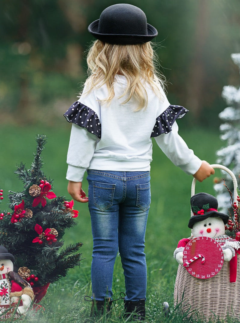 Toddler Winter Set | Girls Happy Snowman Polka Dot Patched Jean Set