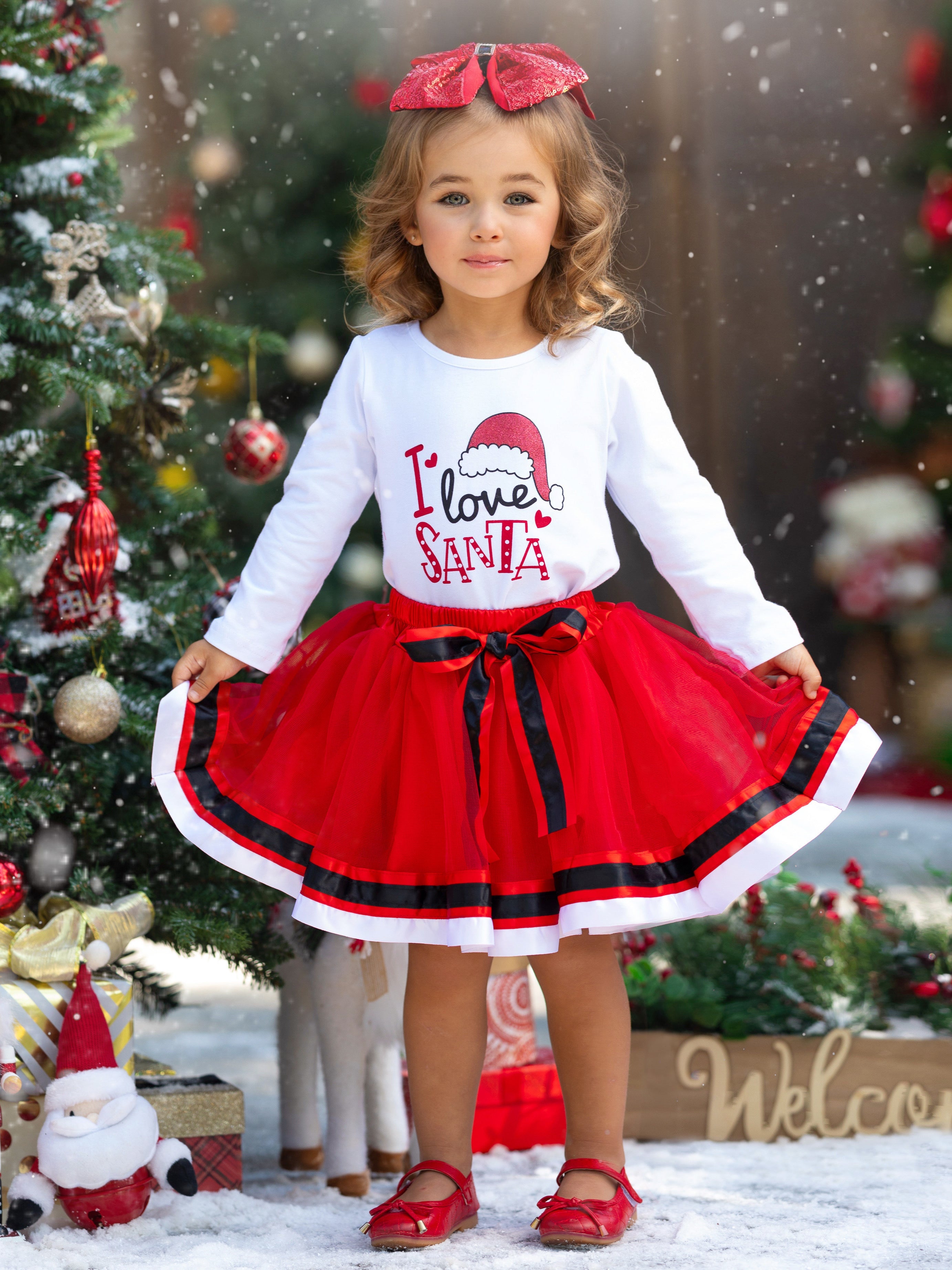 Toddler Christmas Clothes | Girls I Love Santa Top & Tutu Skirt Set ...