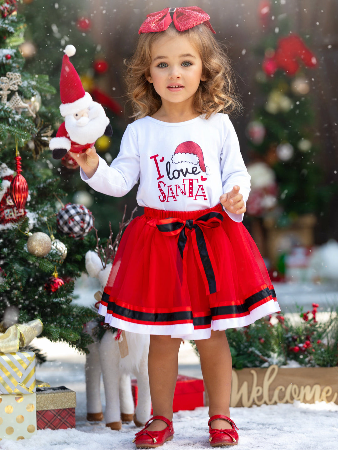 Toddler Christmas Clothes | Girls I Love Santa Top & Tutu Skirt Set