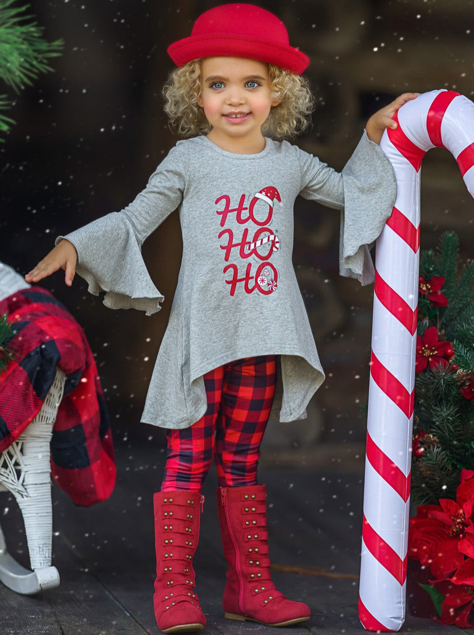 Toddler Christmas Clothes | Girls Hi-Lo Tunic Plaid Print Legging Set