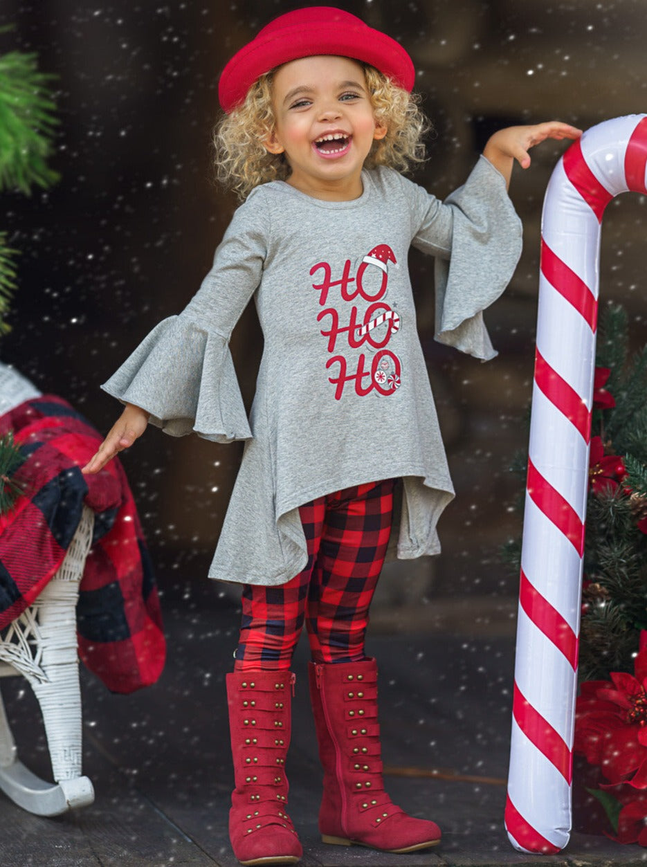 Toddler Christmas Clothes | Girls Hi-Lo Tunic Plaid Print Legging Set