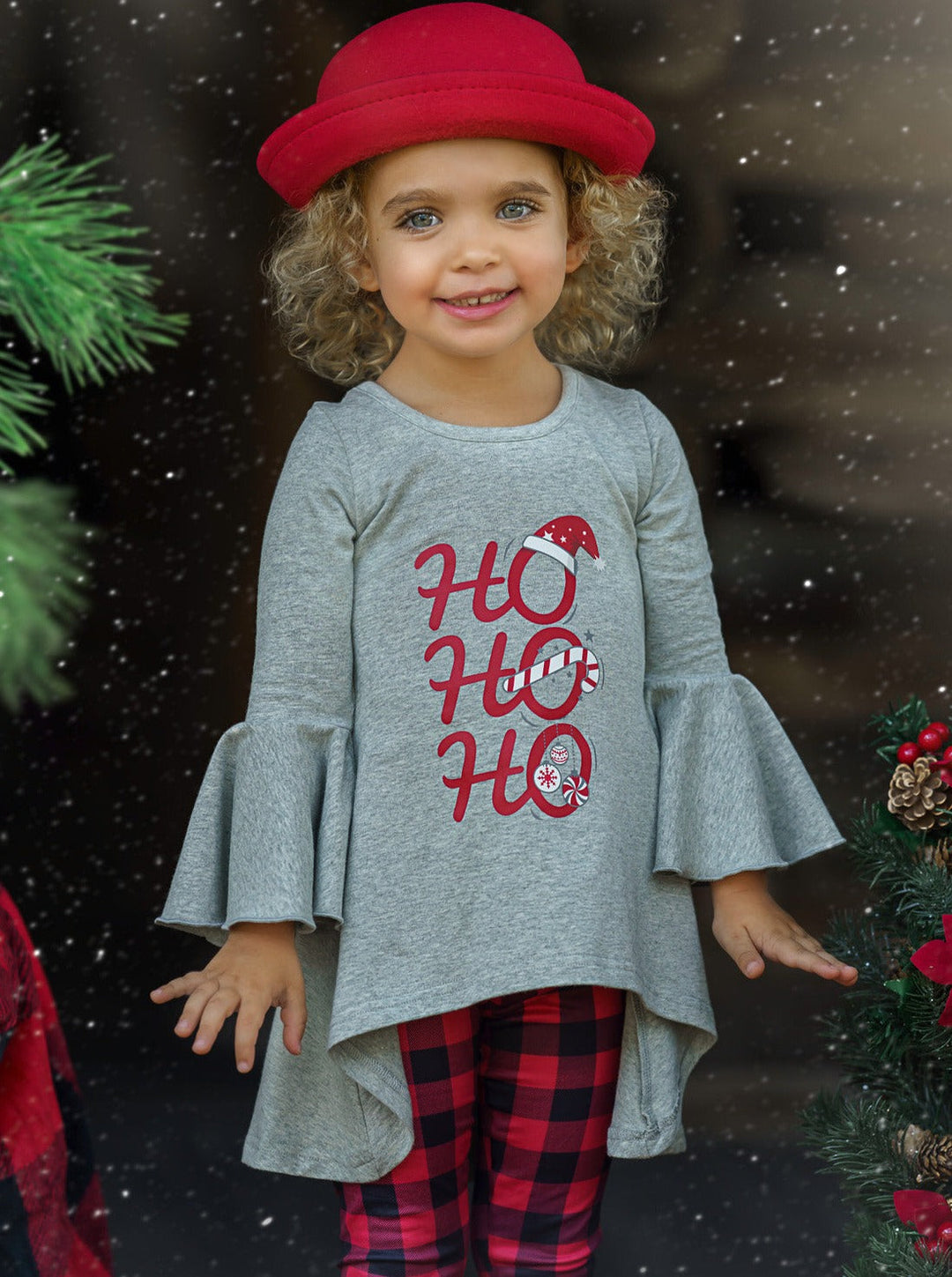 Toddler Christmas Clothes | Girls Hi-Lo Tunic Plaid Print Legging Set