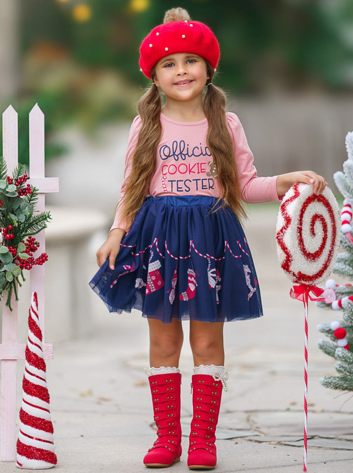 Mia Belle Girls Ruffle Top & Christmas Skirt Set | Cute Winter Outfits