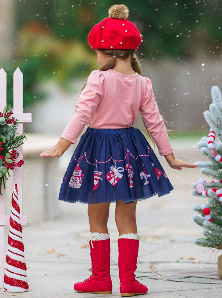 Mia Belle Girls Ruffle Top & Christmas Skirt Set | Cute Winter Outfits