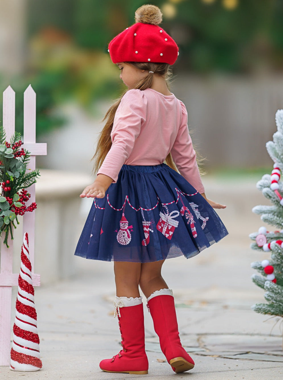 Mia Belle Girls Ruffle Top & Christmas Skirt Set | Cute Winter Outfits