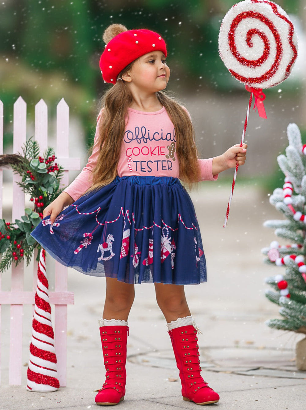 Mia Belle Girls Ruffle Top & Christmas Skirt Set | Cute Winter Outfits