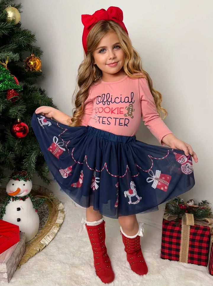 Mia Belle Girls Ruffle Top & Christmas Skirt Set | Cute Winter Outfits