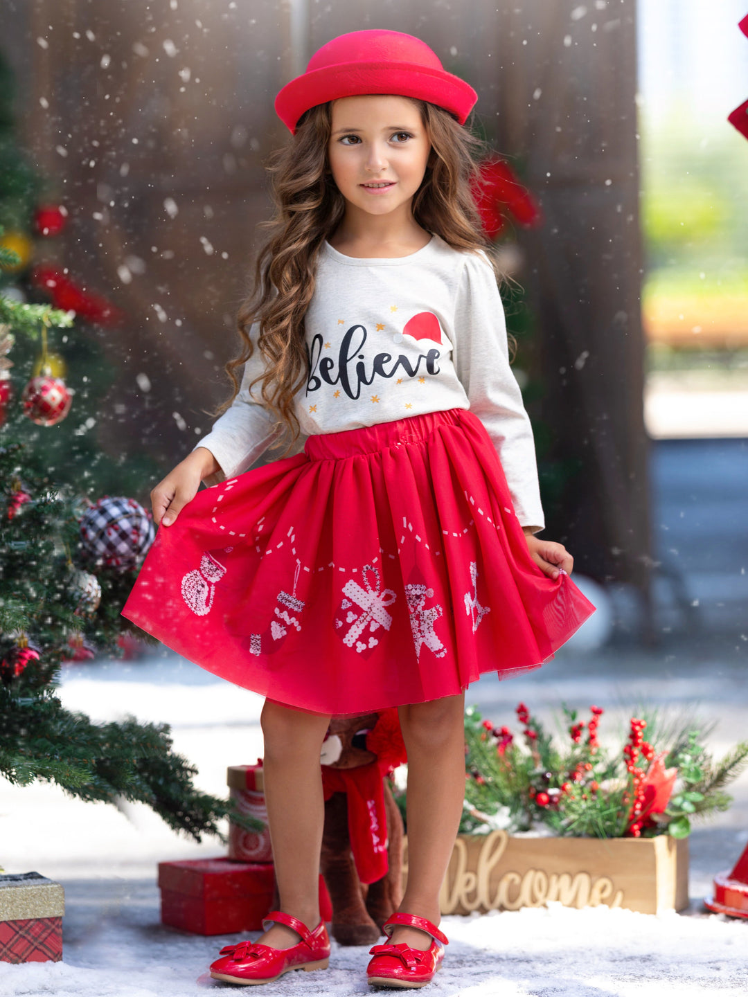 Mia Belle Girls Ruffle Top & Skirt Set | Cute Winter Outfits