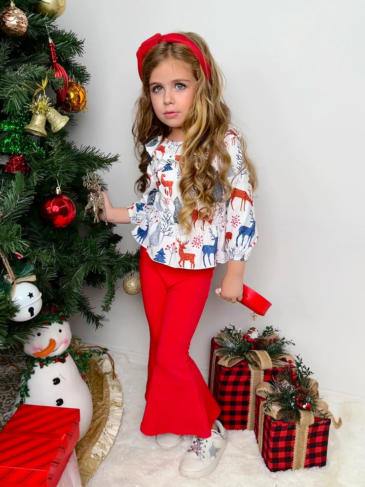 Mia Belle Girls Reindeer Top & Legging Set | Cute Winter Outfits