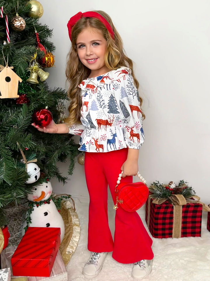 Mia Belle Girls Reindeer Top & Legging Set | Cute Winter Outfits