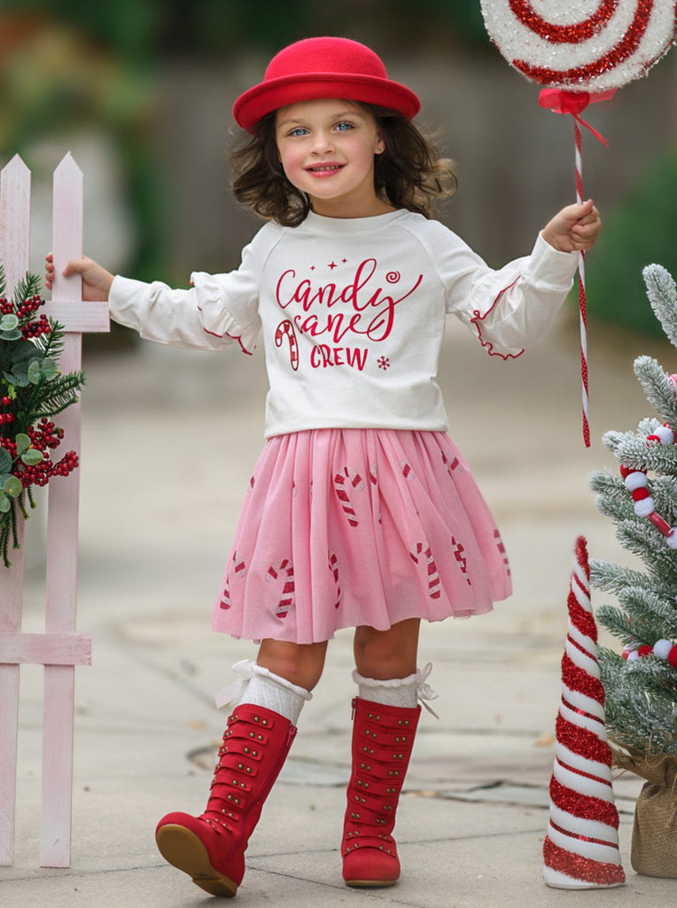 Cute Winter Sets  Girls Candy Cane Print Tunic, Scarf, And
