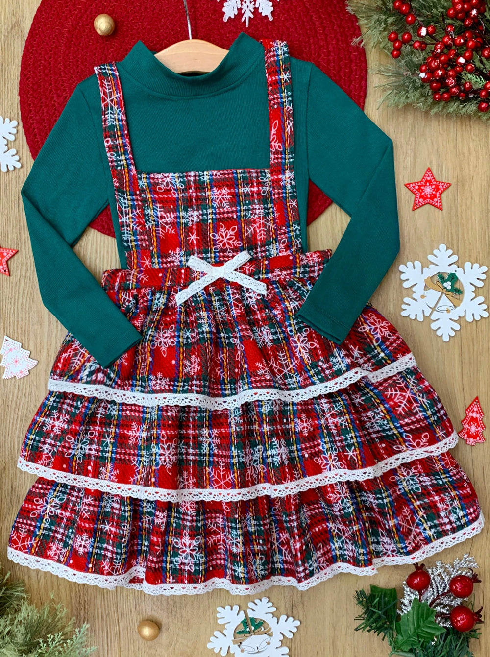 Mia Belle Girls Turtleneck Top & Overall Dress | Girls Winter Outfits