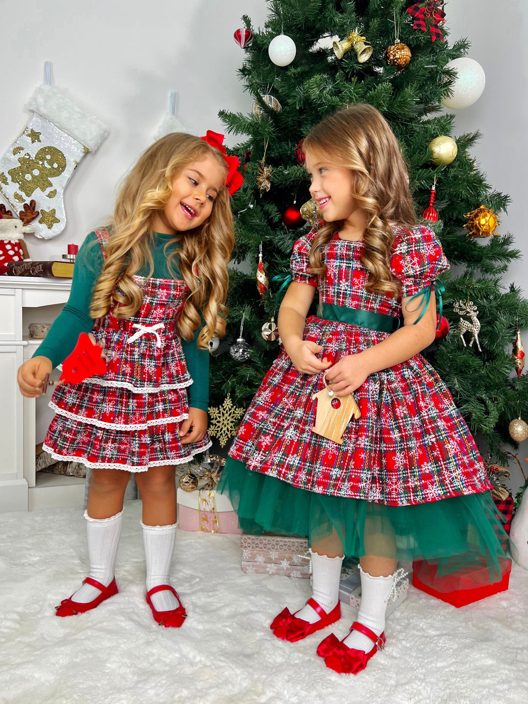 Mia Belle Girls Plaid Christmas Dress | Girls Holiday Dresses