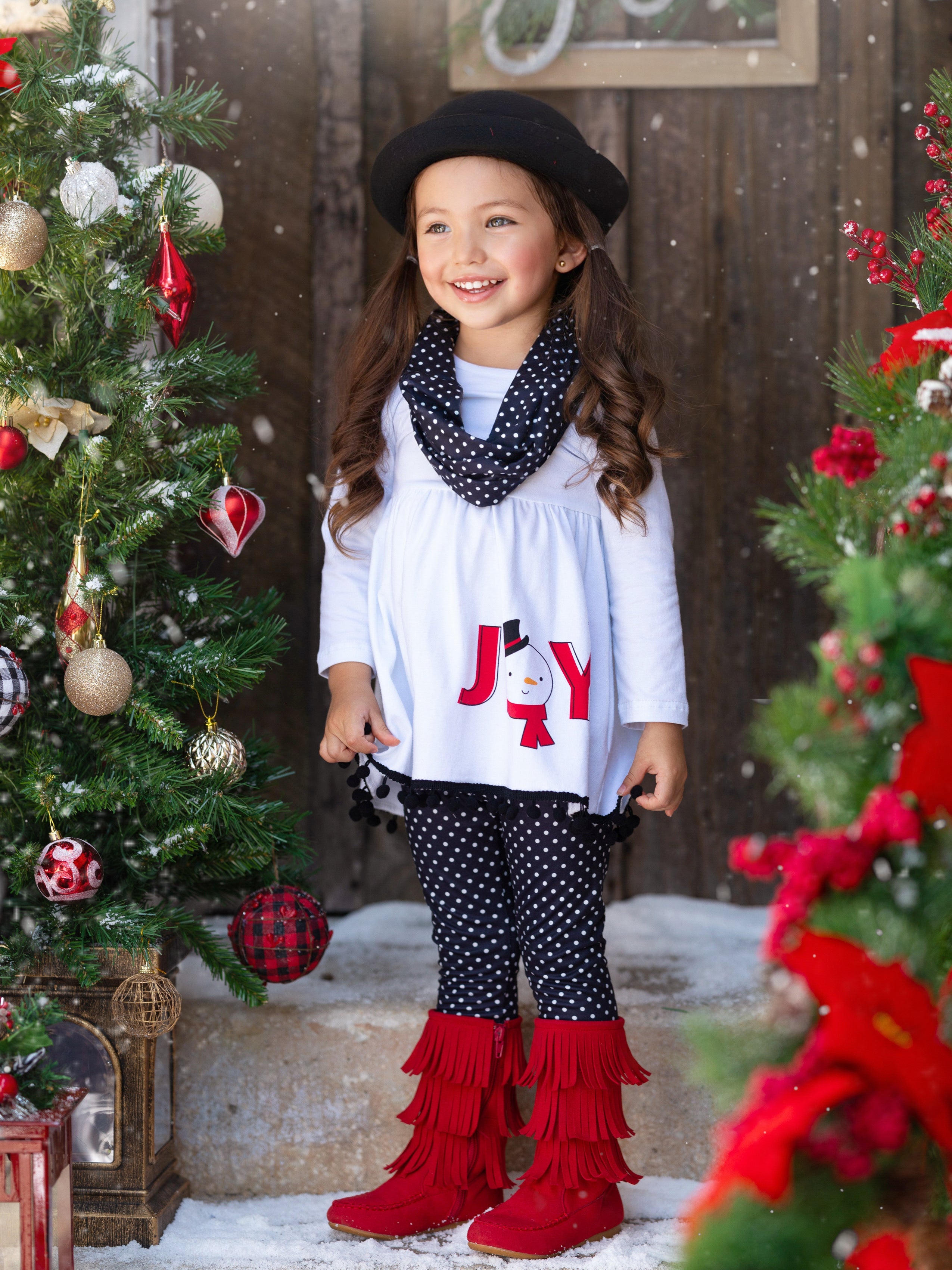 Joyful Days Tunic Black Leggings and Scarf Christmas Set